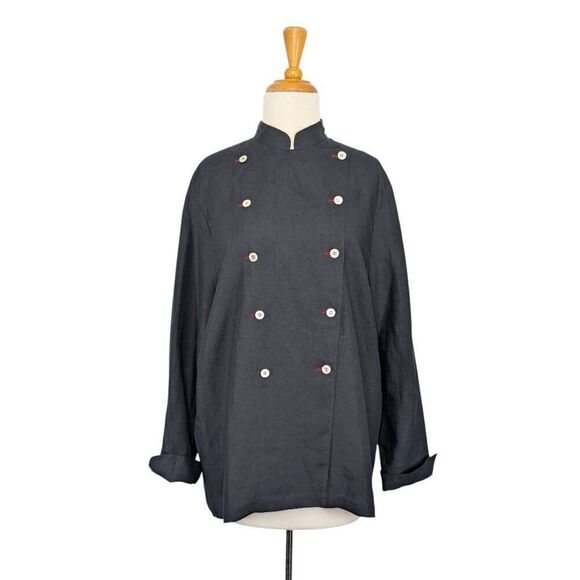 Daniela Gerini M IT 44 Black Linen Chefs Jacket NWT VTG Atelier Y2K Fits L XL - Picture 1 of 8